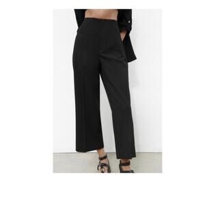Zara Women's Black High Rise Cut Culottes Straight Pants Size XL